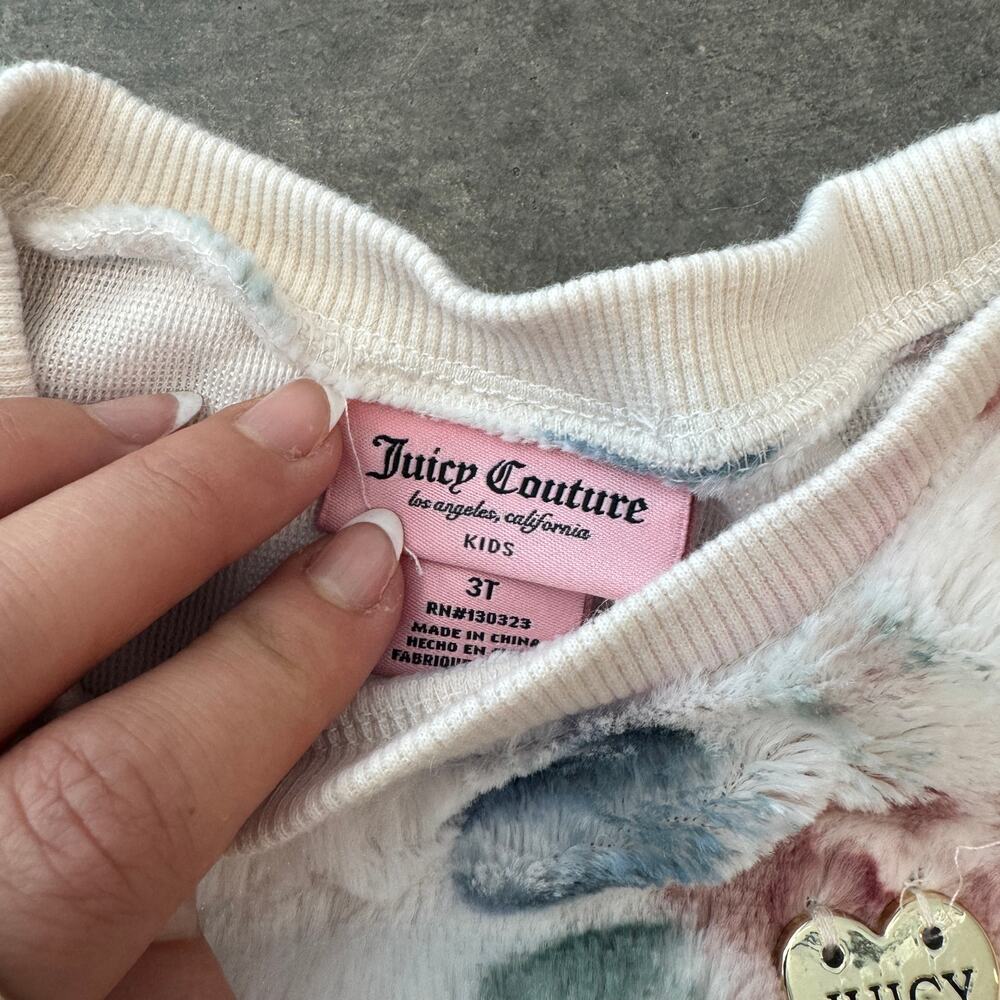 Vintage Y2K Juicy Couture Floral Toddler Youth Fur White Crewneck Pullover 3T - Picture 3 of 5